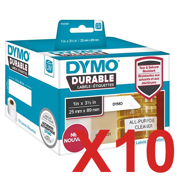 10 x Genuine Dymo LW Durable Shipping Labels 25mm x 89mm - 700 Labels SD1933081 1933081