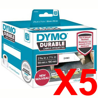 5 x Genuine Dymo LW Durable Shipping Labels 59mm x 190mm - 170 Labels SD1933087 1933087