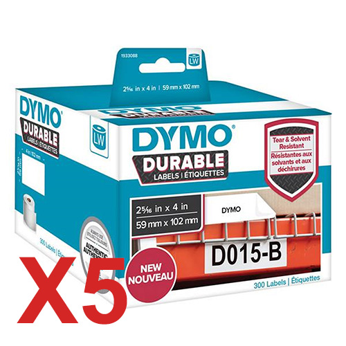 5 x Genuine Dymo LW Durable Large Shipping Labels 59mm x 102mm - 300 Labels SD1933088 1933088