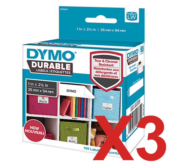 3 x Genuine Dymo LW Durable Address Labels 25mm x 54mm - 160 Labels SD1976411 1976411