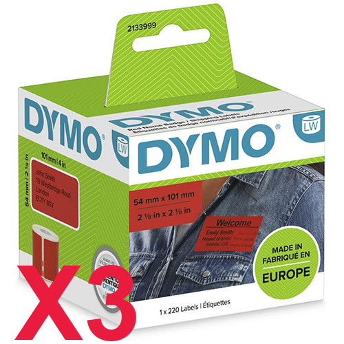 3 x Genuine Dymo LW Red Shipping Labels 54mm x 101mm - 220 Labels SD2133399 2133399