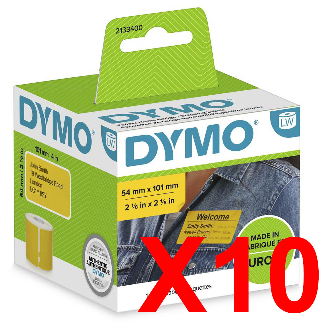 10 x Genuine Dymo LW Yellow Shipping Labels 54mm x 101mm - 220 Labels SD2133400 2133400