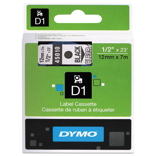 1 x Genuine Dymo D1 Label Tape 12mm Black on Clear 45010 - 7 metres