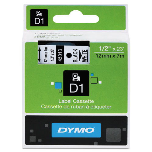 1 x Genuine Dymo D1 Label Tape 12mm Black on White 45013 - 7 metres
