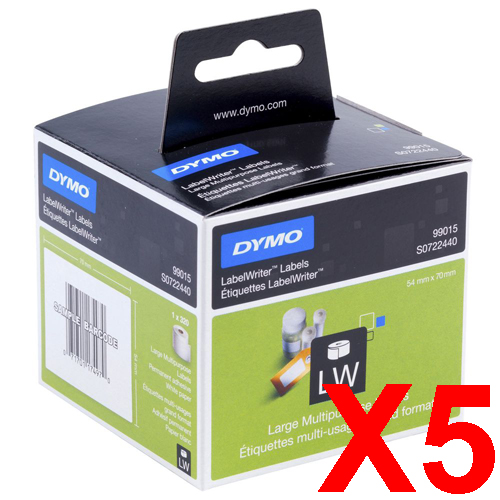 5 x Genuine Dymo LW Multi Purpose Labels 54mm x 70mm - 320 Labels SD99015 S0722440