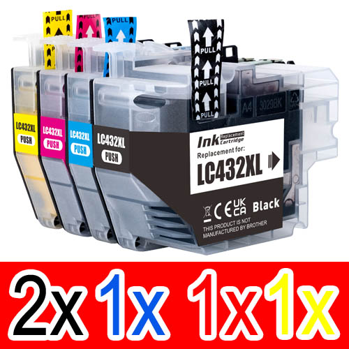 5 Pack Compatible Brother LC-432XL Ink Cartridge Set (2BK,1C,1M,1Y)