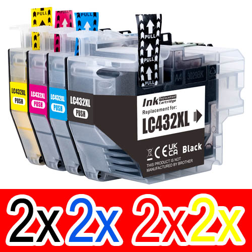 8 Pack Compatible Brother LC-432XL Ink Cartridge Set (2BK,2C,2M,2Y)