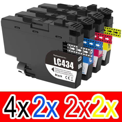 10 Pack Compatible Brother LC-434 Ink Cartridge Set (4BK,2C,2M,2Y)