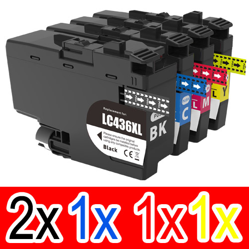 5 Pack Compatible Brother LC-436XL Ink Cartridge Set (2BK,1C,1M,1Y)