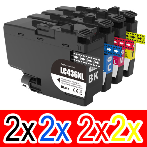 8 Pack Compatible Brother LC-436XL Ink Cartridge Set (2BK,2C,2M,2Y)