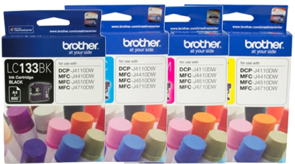 4 Pack Genuine Brother LC-133 Ink Cartridge Set (1BK,1C,1M,1Y)