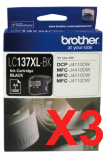 3 x Genuine Brother LC-137XL Black Ink Cartridge LC-137XLBK