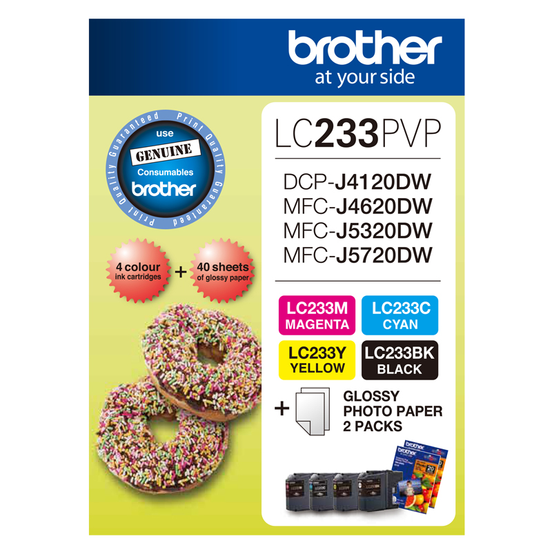1 x Genuine Brother LC-233 B/C/M/Y Ink Cartridge Photo Value Pack LC-233PVP
