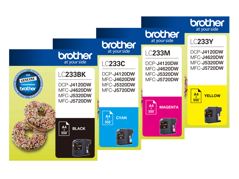 4 Pack Genuine Brother LC-233 Ink Cartridge Set (1BK,1C,1M,1Y)