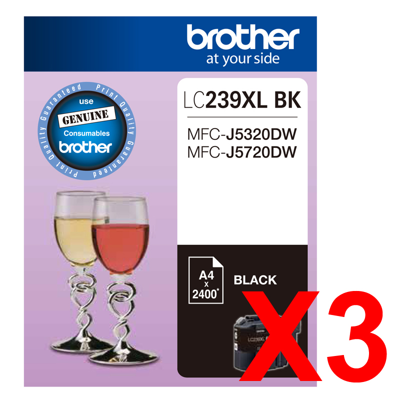 3 x Genuine Brother LC-239XL Black Ink Cartridge LC-239XLBK