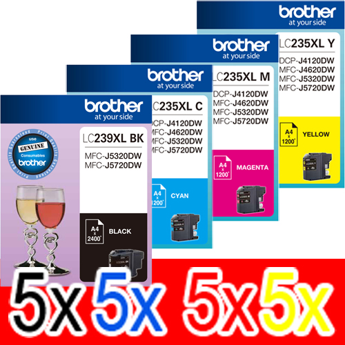 20 Pack Genuine Brother LC-239XL LC-235XL Ink Cartridge Set (5BK,5C,5M,5Y)