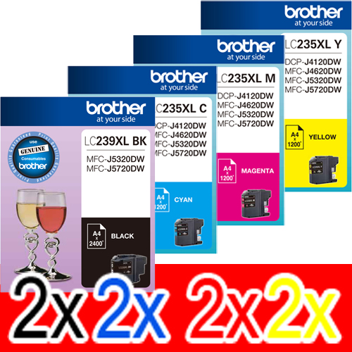 8 Pack Genuine Brother LC-239XL LC-235XL Ink Cartridge Set (2BK,2C,2M,2Y)