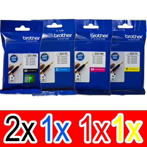 5 Pack Genuine Brother LC-3317 Ink Cartridge Set (2BK,1C,1M,1Y)