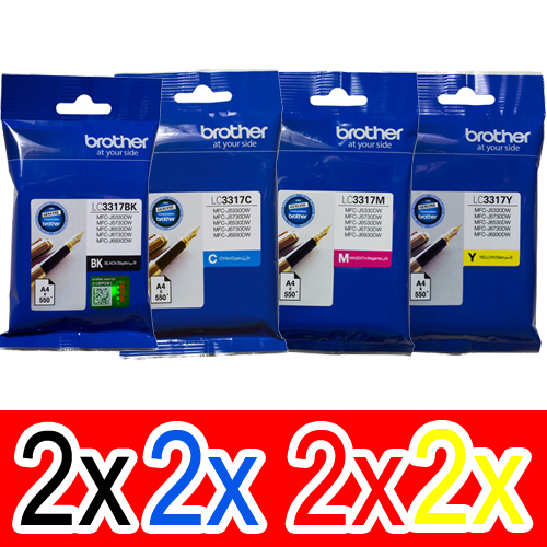 8 Pack Genuine Brother LC-3317 Ink Cartridge Set (2BK,2C,2M,2Y)