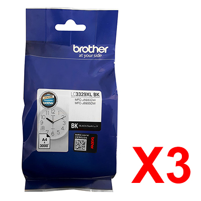 3 x Genuine Brother LC-3329XL Black Ink Cartridge LC-3329XLBK