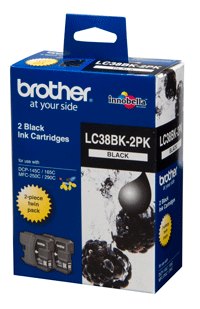 1 x Genuine Brother LC-38 Black Ink Cartridge Twin Pack LC-38BK2PK