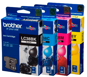 4 Pack Genuine Brother LC-38 Ink Cartridge Set (1BK,1C,1M,1Y)