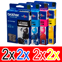 8 Pack Genuine Brother LC-38 Ink Cartridge Set (2BK,2C,2M,2Y)