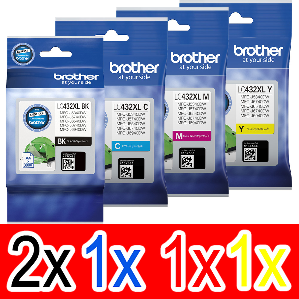 5 Pack Genuine Brother LC-432XL Ink Cartridge Set (2BK,1C,1M,1Y)