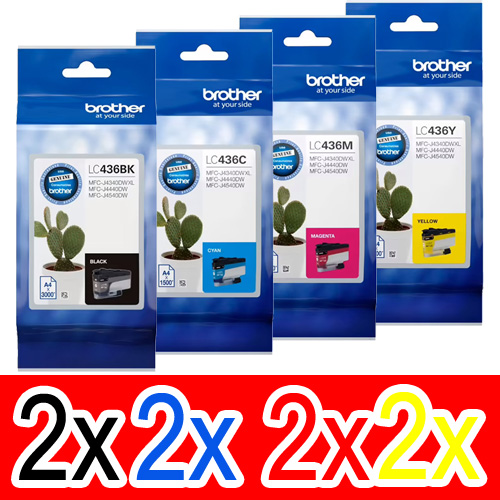 8 Pack Genuine Brother LC-436 Ink Cartridge Set (2BK,2C,2M,2Y)