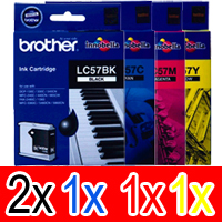 5 Pack Genuine Brother LC-57 Ink Cartridge Set (2BK,1C,1M,1Y)