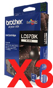 3 x Genuine Brother LC-67 Black Ink Cartridge LC-67BK