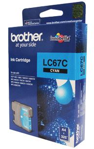 1 x Genuine Brother LC-67 Cyan Ink Cartridge LC-67C