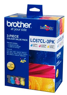 1 x Genuine Brother LC-67 C/M/Y Ink Cartridge Colour Pack LC-67CL3PK