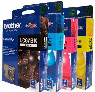 4 Pack Genuine Brother LC-67 Ink Cartridge Set (1BK,1C,1M,1Y)