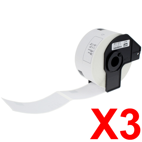 3 x Compatible Brother DK-11208 White Paper Label Roll - 38mm x 90mm - 400 Labels per Roll