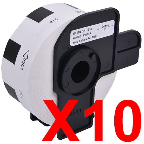 10 x Compatible Brother DK-11218 White Paper Label Roll - 24mm Diameter - 1000 Labels per Roll