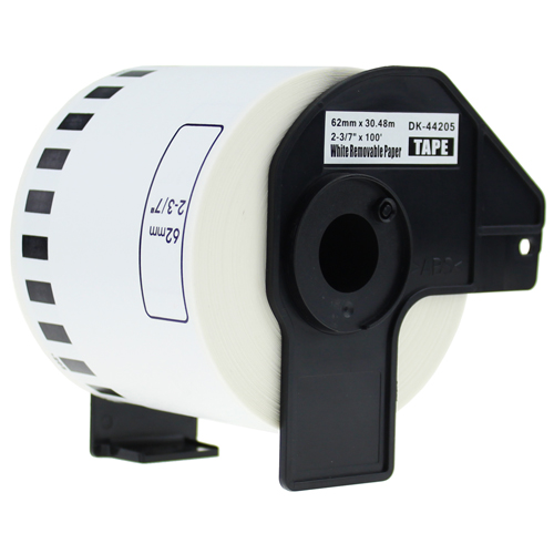 1 x Compatible Brother DK-44205 White Removable Paper Tape Roll - 62mm x 30.48m - Continuous Length
