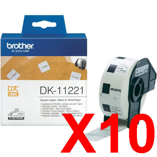 10 x Genuine Brother DK-11221 White Paper Label Roll - 23mm x 23mm - 1000 Labels per Roll