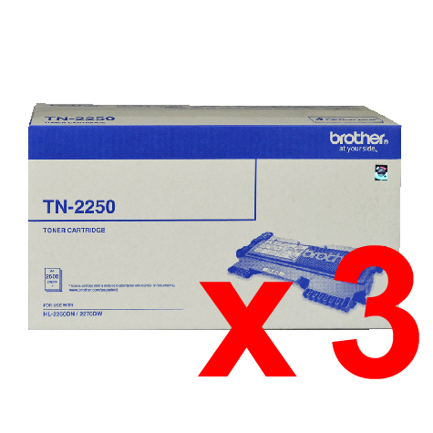 3 x Genuine Brother TN-2250 Toner Cartridge High Yield