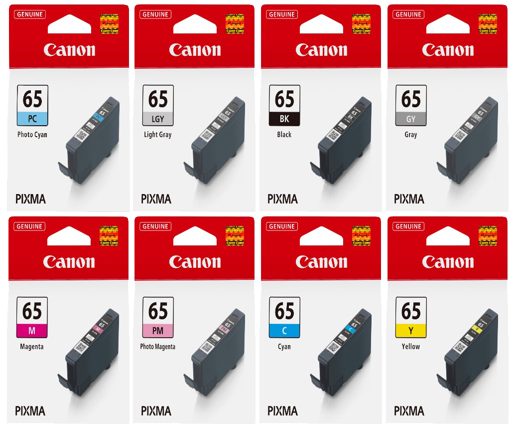 8 Pack Genuine Canon CLI-65 Ink Cartridge Set (1BK,1C,1M,1Y,1GY,1LGY,1PC,1PM)