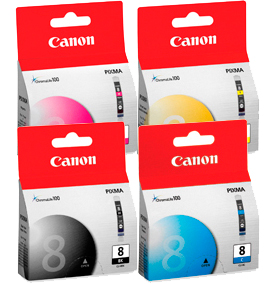 4 Pack Genuine Canon CLI-8 Ink Cartridge Set (1PBK,1C,1M,1Y)