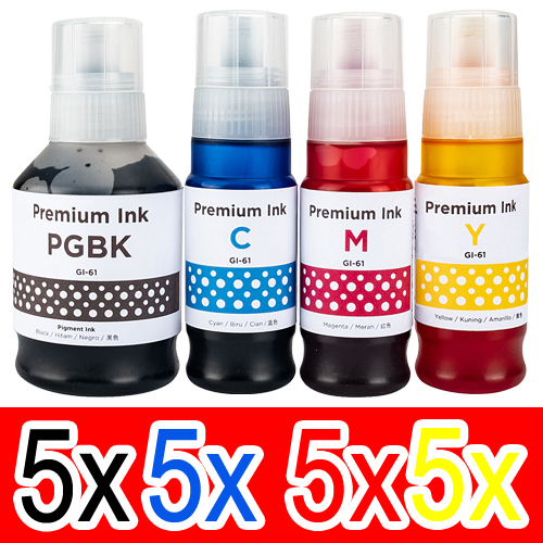 20 Pack Compatible Canon GI-61 GI61 Ink Bottle Set (5BK,5C,5M,5Y)