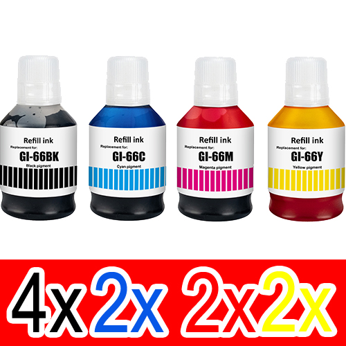 10 Pack Compatible Canon GI-66 GI66 Ink Bottle Set (4BK,2C,2M,2Y)