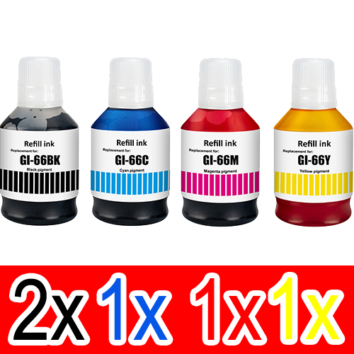 5 Pack Compatible Canon GI-66 GI66 Ink Bottle Set (2BK,1C,1M,1Y)