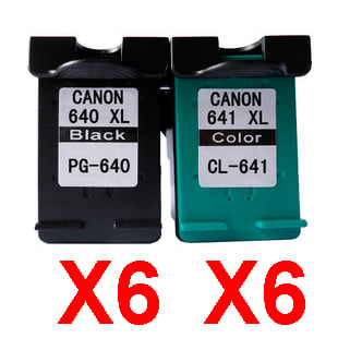 12 Pack Compatible Canon PG-640XL CL-641XL Ink Cartridge Set (6BK,6C)