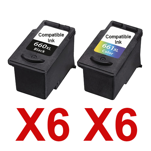 12 Pack Compatible Canon PG-660XL CL-661XL Ink Cartridge Set (6BK,6C)