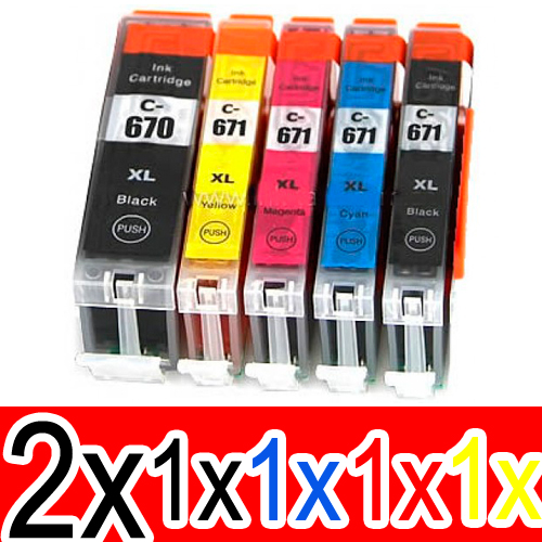 6 Pack Compatible Canon PGI-670XL CLI-671XL Ink Cartridge Set (2BK,1PBK,1C,1M,1Y)