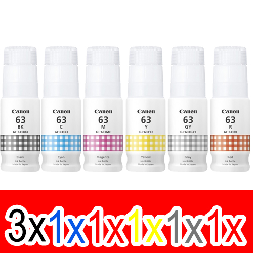 8 Pack Genuine Canon GI-63 GI63 Ink Bottle Set (3BK,1C,1M,1Y,1GY,1R)