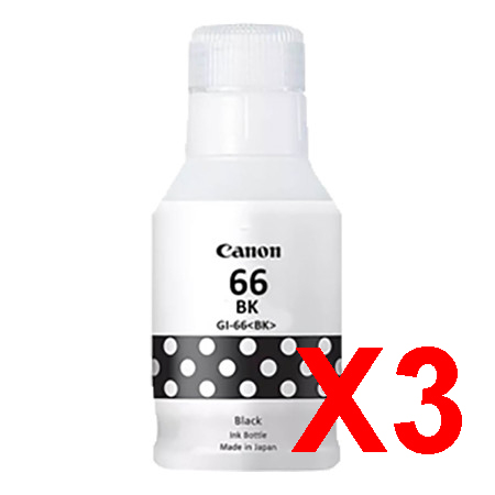 3 x Genuine Canon GI-66BK Black Ink Bottle