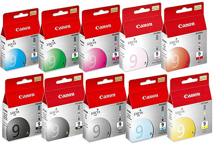 10 Pack Genuine Canon PGI-9 Ink Cartridge Set (1PBK,1C,1G,1GY,1M,1MBK,1PC,1PM,1R,1Y)